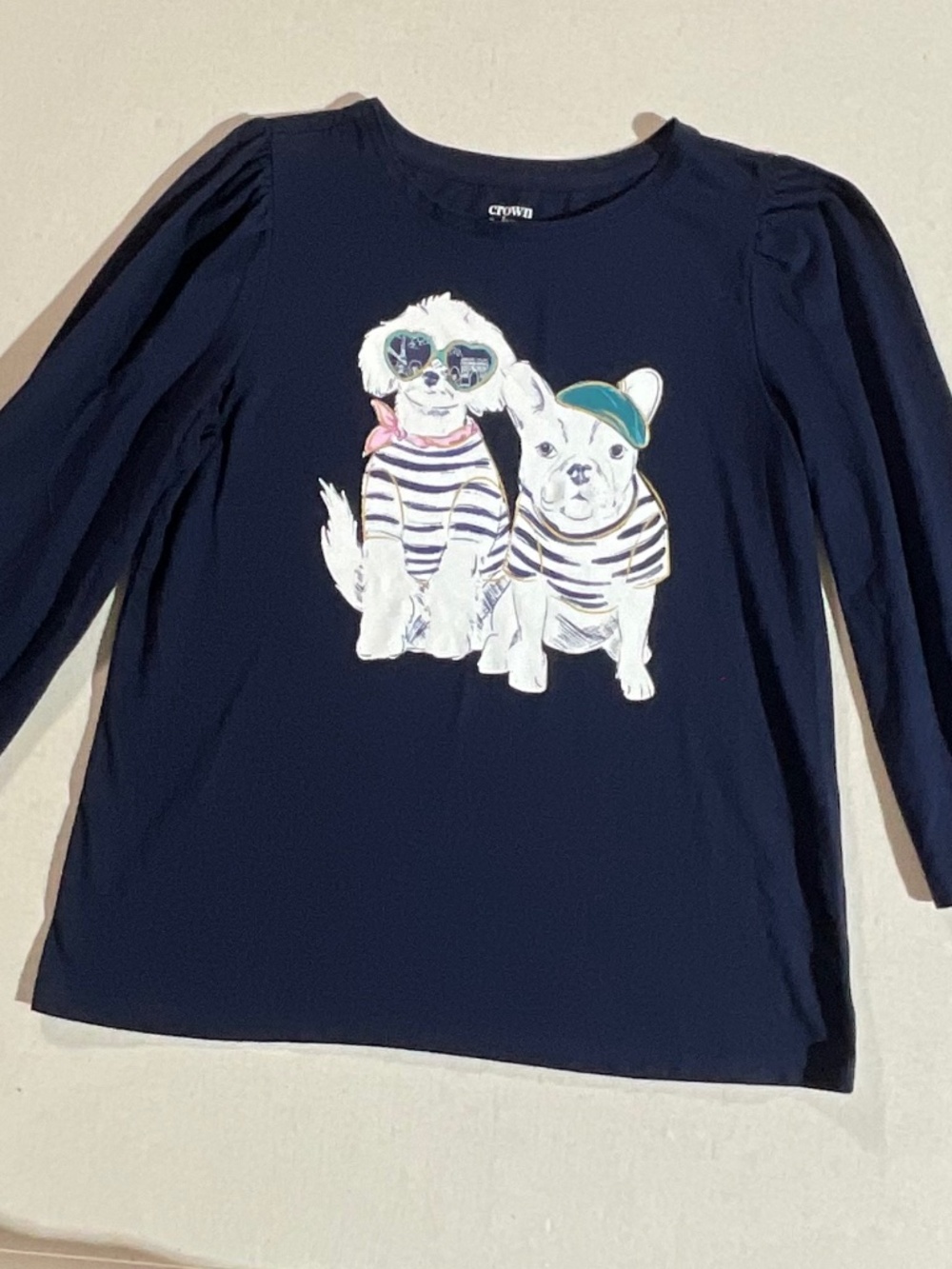 Crown & Ivy Kids Navy Dog Graphic Long Sleeve Top Sz XL